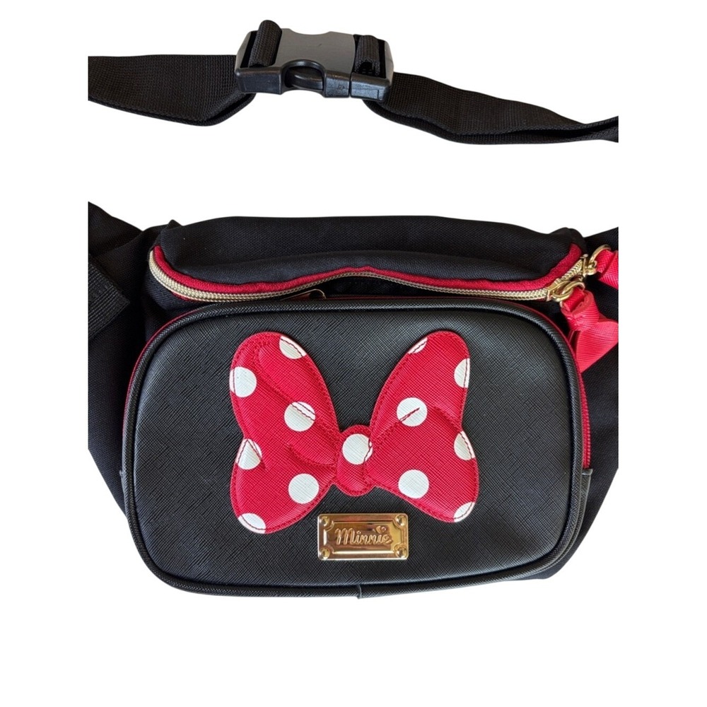 Disney Minnie Mouse Black Waist Bag Red Polka Dot Bow Like New Travel Light Cute